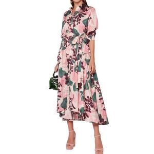 ALEXIS Pink Floral-Print Beatrice Shirt Dress in size Large